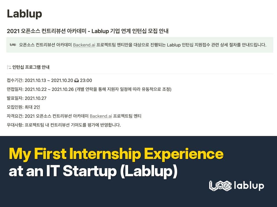 My First Internship Experience at an IT Startup (Lablup)